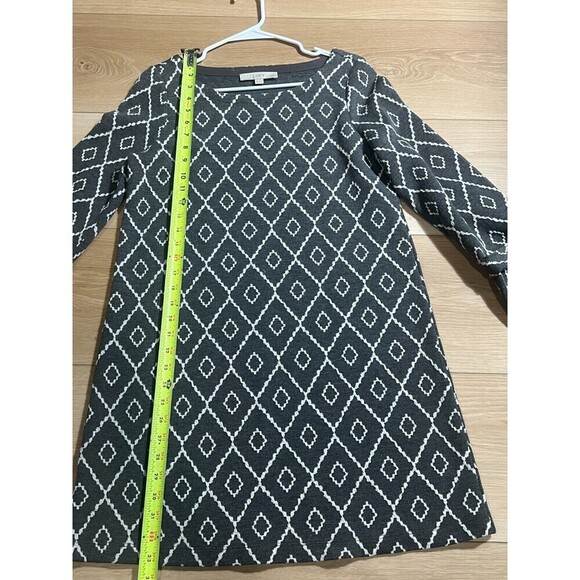 Loft Long Sleeve Mini Shift Dress Womens Size MP Black  Diamond Tie Cuff Chic - Picture 4 of 6